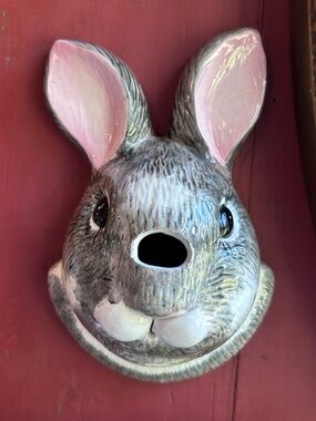 Ceramic Bunny Wall Hanging Scissors Holder and String Dispenser in one
